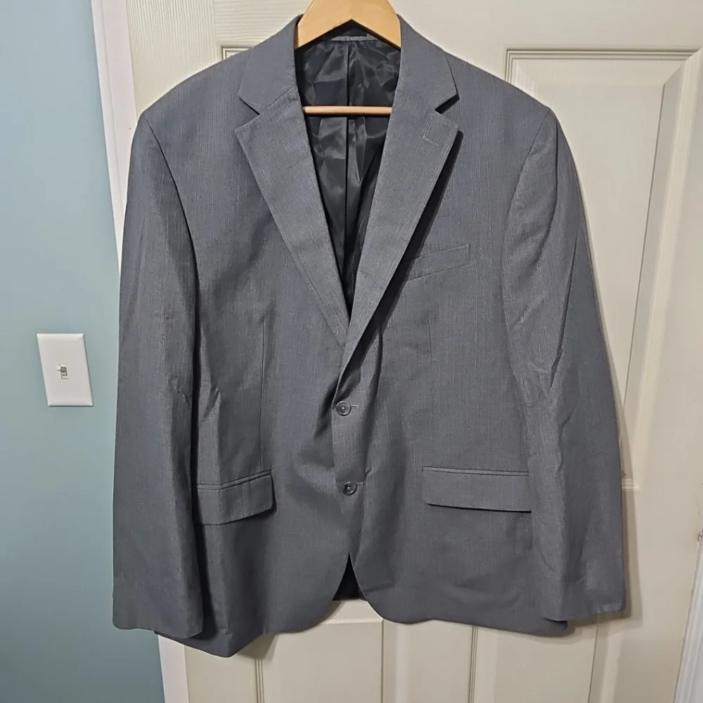 Holbrook World Traveler Gray Lt Blue Poly-Blend Sports Jacket 46R Great PreOwned
